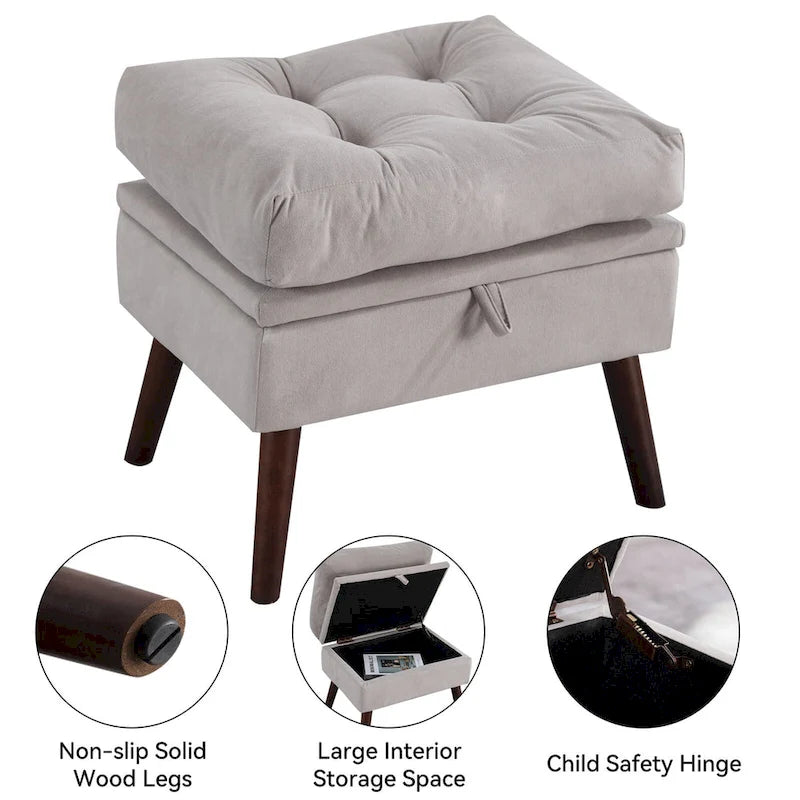 Chaise longue rembourrée avec dossier réglable et pouf de rangement