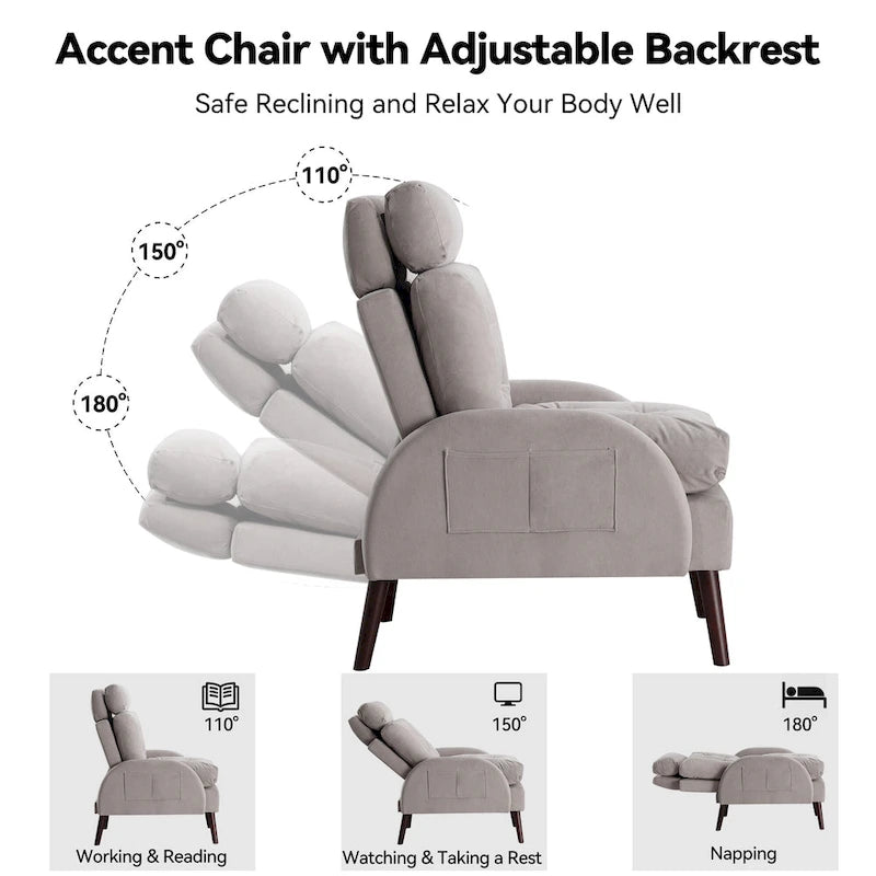 Chaise longue rembourrée avec dossier réglable et pouf de rangement