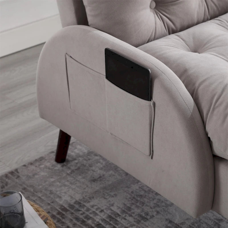 Chaise longue rembourrée avec dossier réglable et pouf de rangement