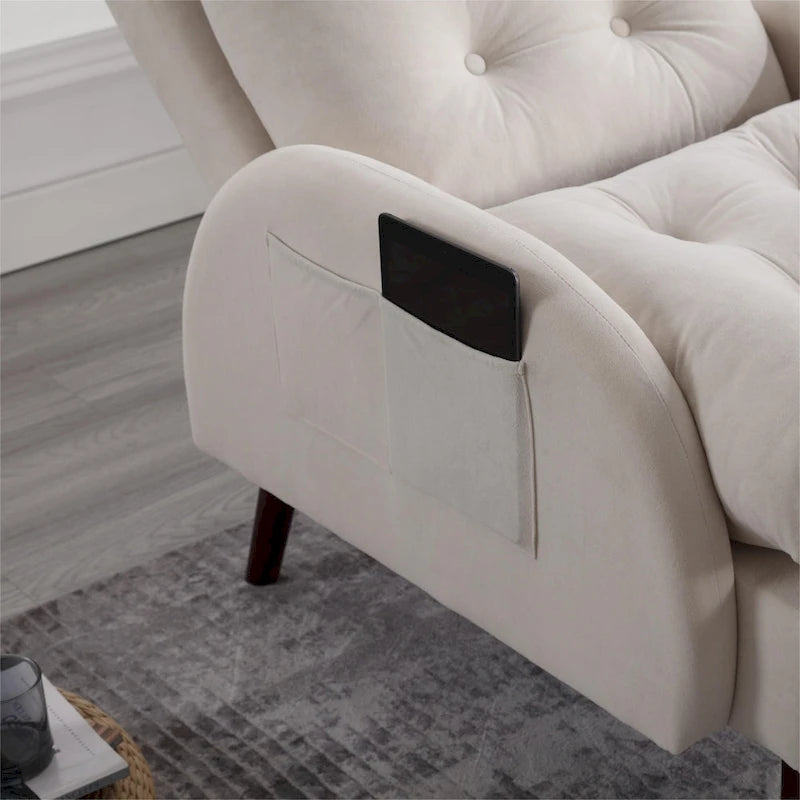 Chaise longue rembourrée avec dossier réglable et pouf de rangement