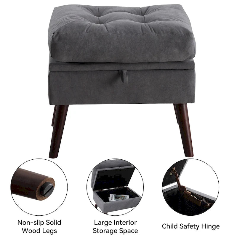 Chaise longue rembourrée avec dossier réglable et pouf de rangement