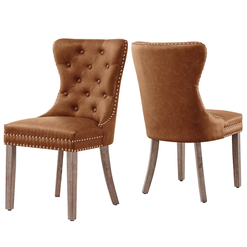 Chaises de salle à manger modernes en similicuir à dossier haut avec rivets et boutons (Lot de 2)