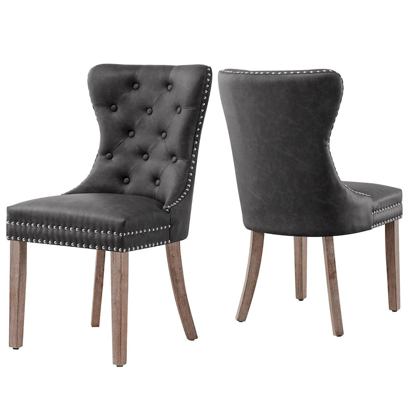 Chaises de salle à manger modernes en similicuir à dossier haut avec rivets et boutons (Lot de 2)