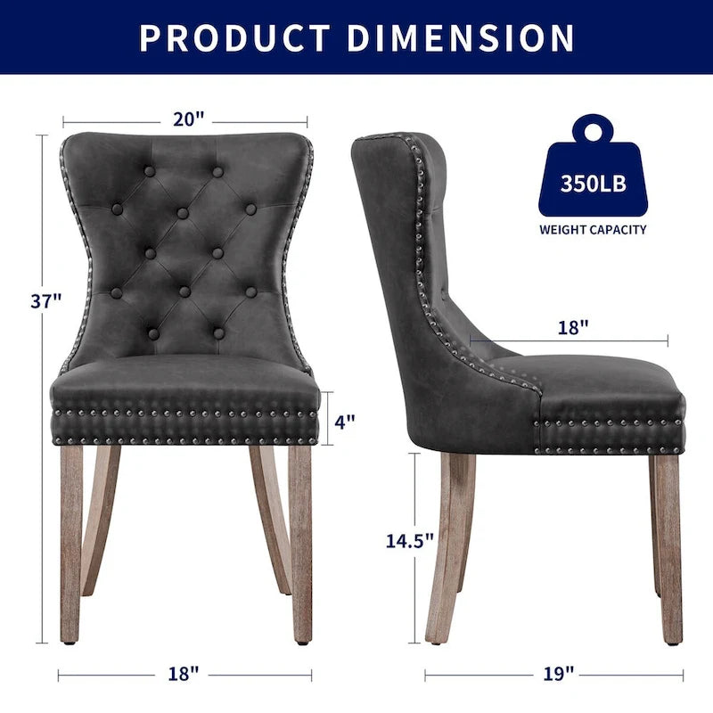 Chaises de salle à manger modernes en similicuir à dossier haut avec rivets et boutons (Lot de 2)