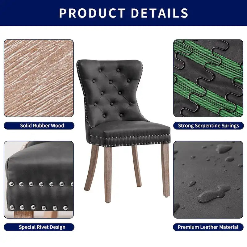 Chaises de salle à manger modernes en similicuir à dossier haut avec rivets et boutons (Lot de 2)
