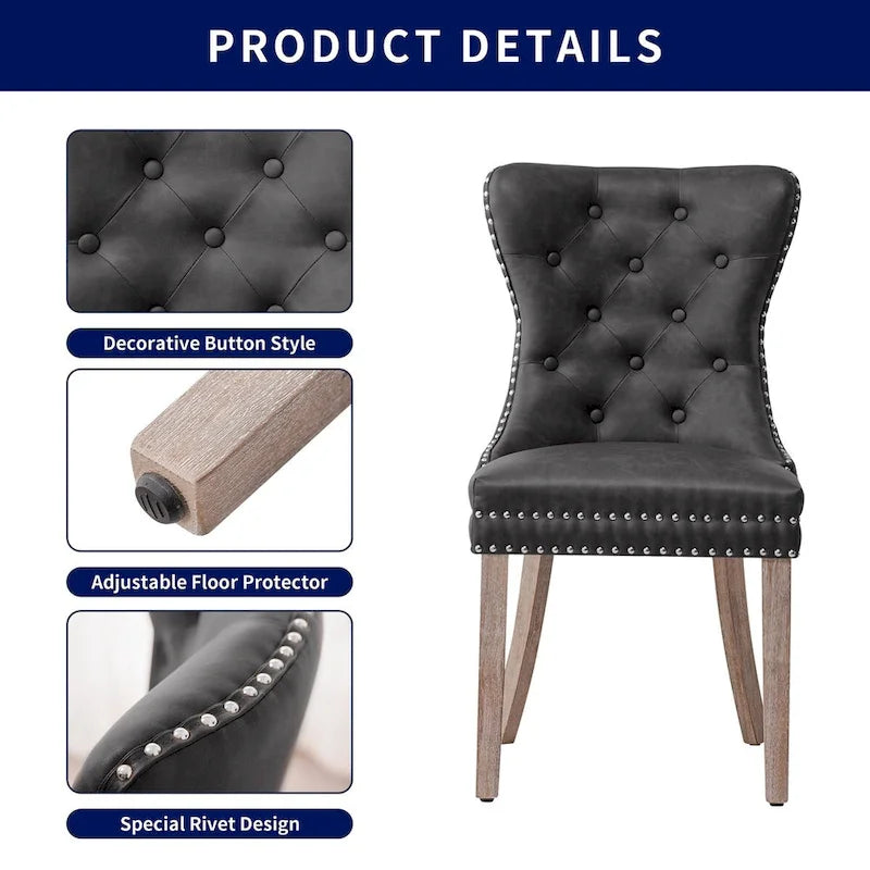 Chaises de salle à manger modernes en similicuir à dossier haut avec rivets et boutons (Lot de 2)