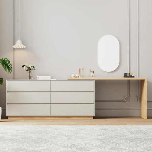 Coiffeuse d'angle blanche en L de 140 cm avec 6 tiroirs, idéale pour les chambres ou les bureaux