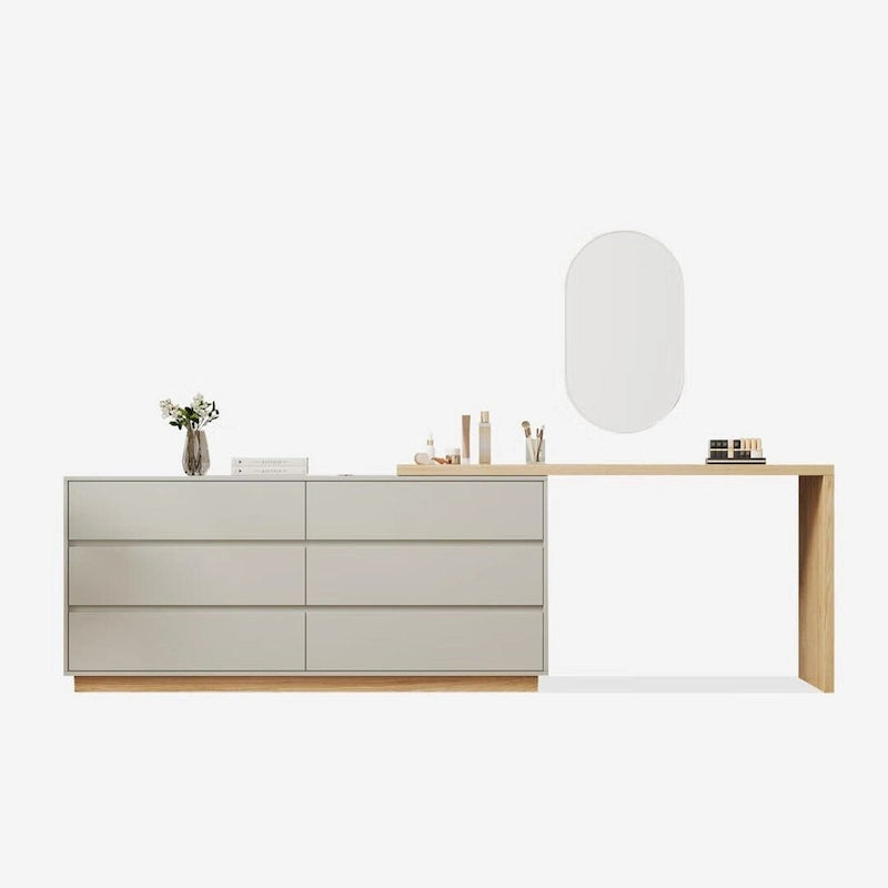Coiffeuse d'angle blanche en L de 140 cm avec 6 tiroirs, idéale pour les chambres ou les bureaux