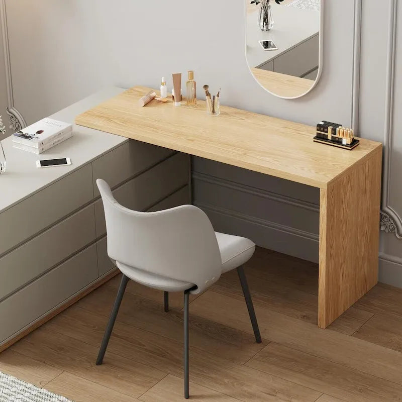 Coiffeuse d'angle blanche en L de 140 cm avec 6 tiroirs, idéale pour les chambres ou les bureaux