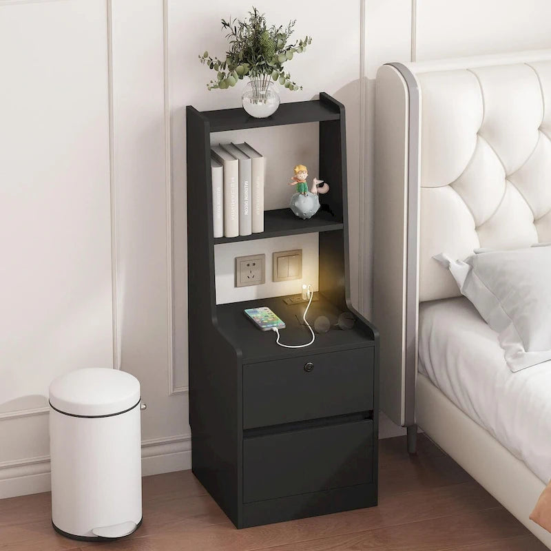 Table de chevet intelligente moderne avec station de charge et veilleuse