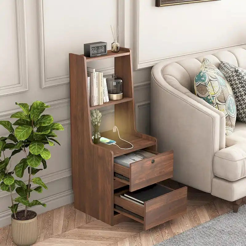 Table de chevet intelligente moderne avec station de charge et veilleuse