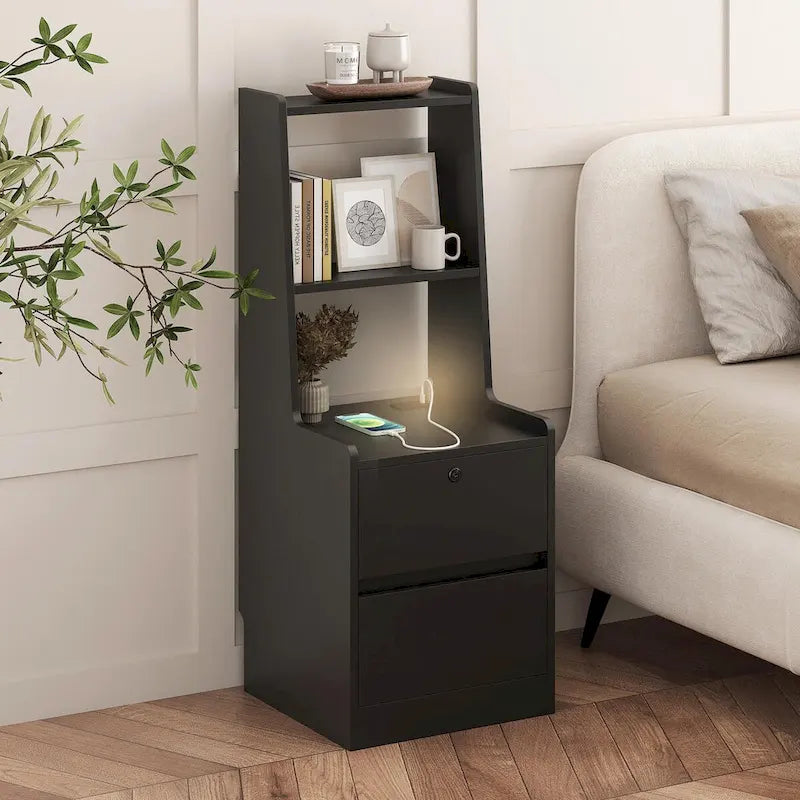 Table de chevet intelligente moderne avec station de charge et veilleuse