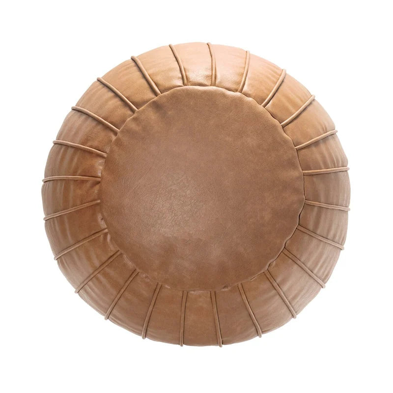 Pouf rond garni en similicuir