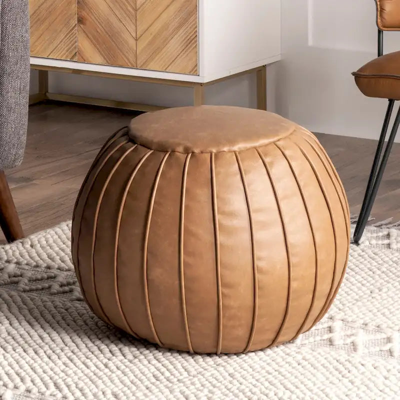Pouf rond garni en similicuir