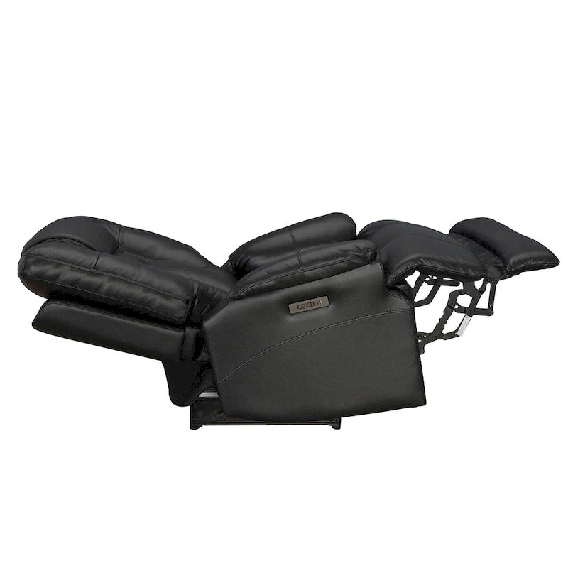 Fauteuil inclinable électrique zéro gravité en cuir pleine fleur noir avec appuie-tête réglable et repose-pieds extensible