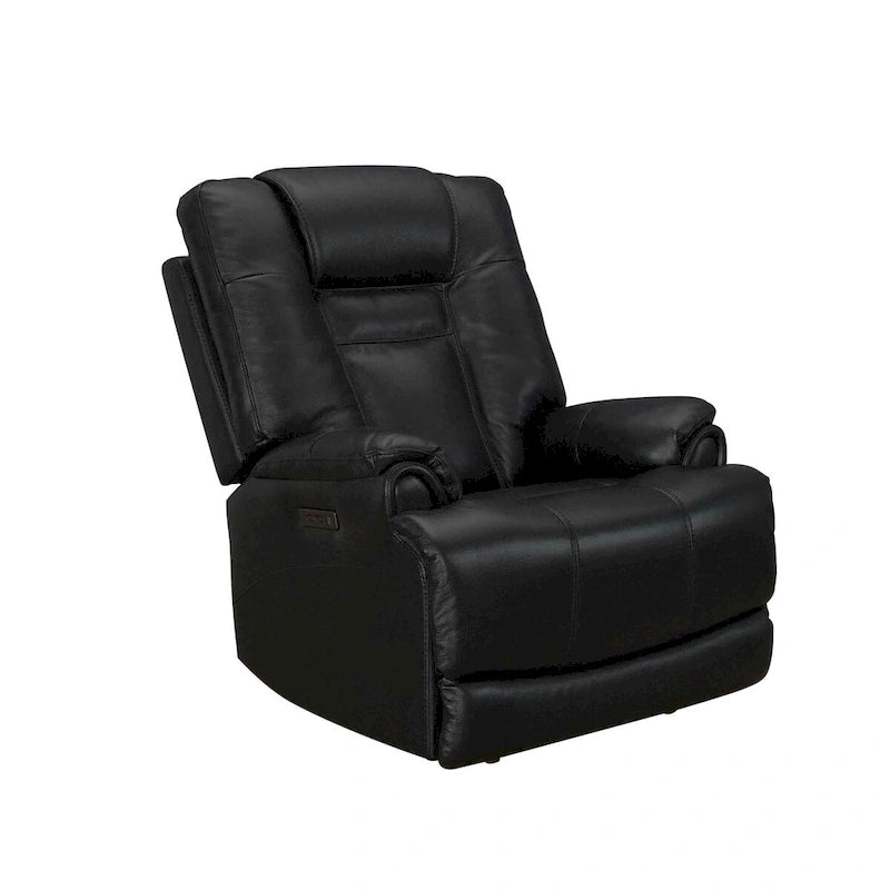 Fauteuil inclinable électrique zéro gravité en cuir pleine fleur noir avec appuie-tête réglable et repose-pieds extensible