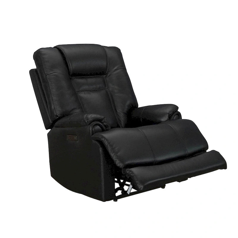 Fauteuil inclinable électrique zéro gravité en cuir pleine fleur noir avec appuie-tête réglable et repose-pieds extensible