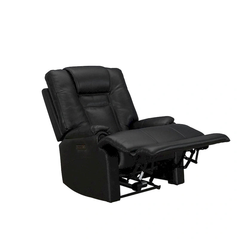 Fauteuil inclinable électrique zéro gravité en cuir pleine fleur noir avec appuie-tête réglable et repose-pieds extensible