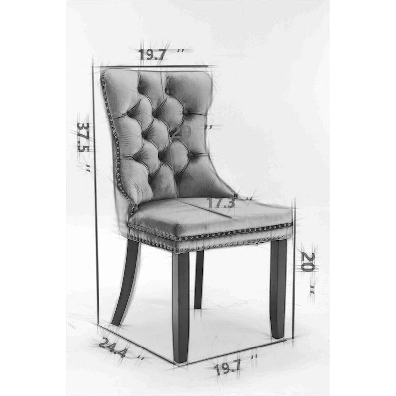 Lot de 2 chaises de salle à manger tapissées en lin ou velours avec bordure cloutée et pieds en bois