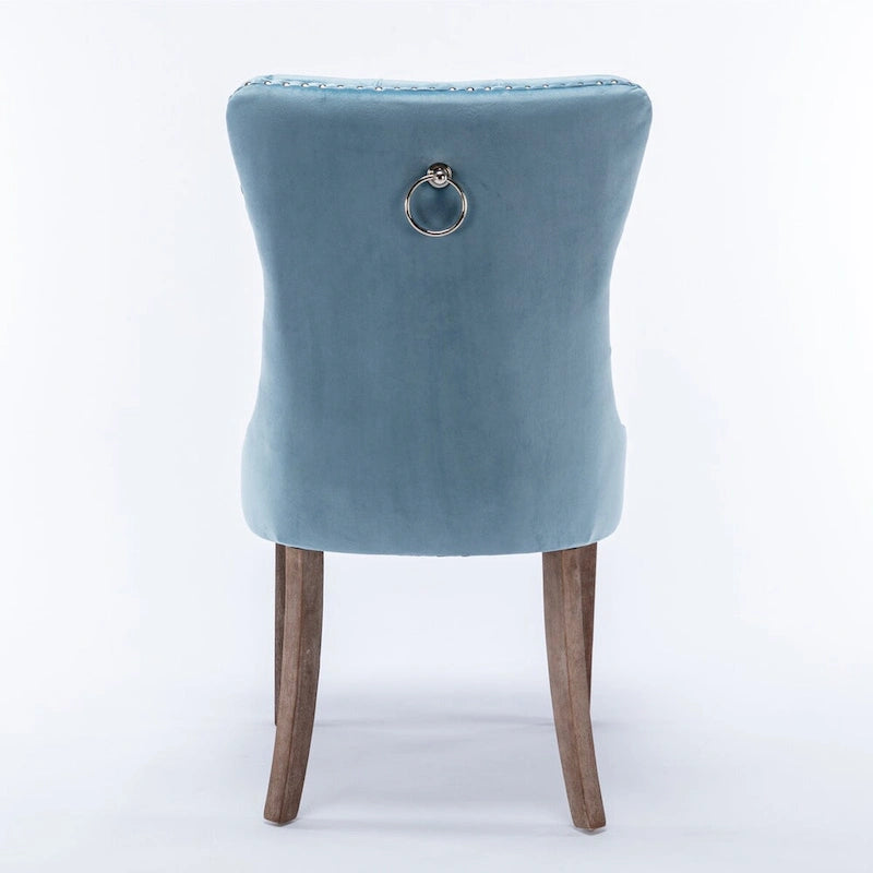 Lot de 2 chaises de salle à manger tapissées en lin ou velours avec bordure cloutée et pieds en bois