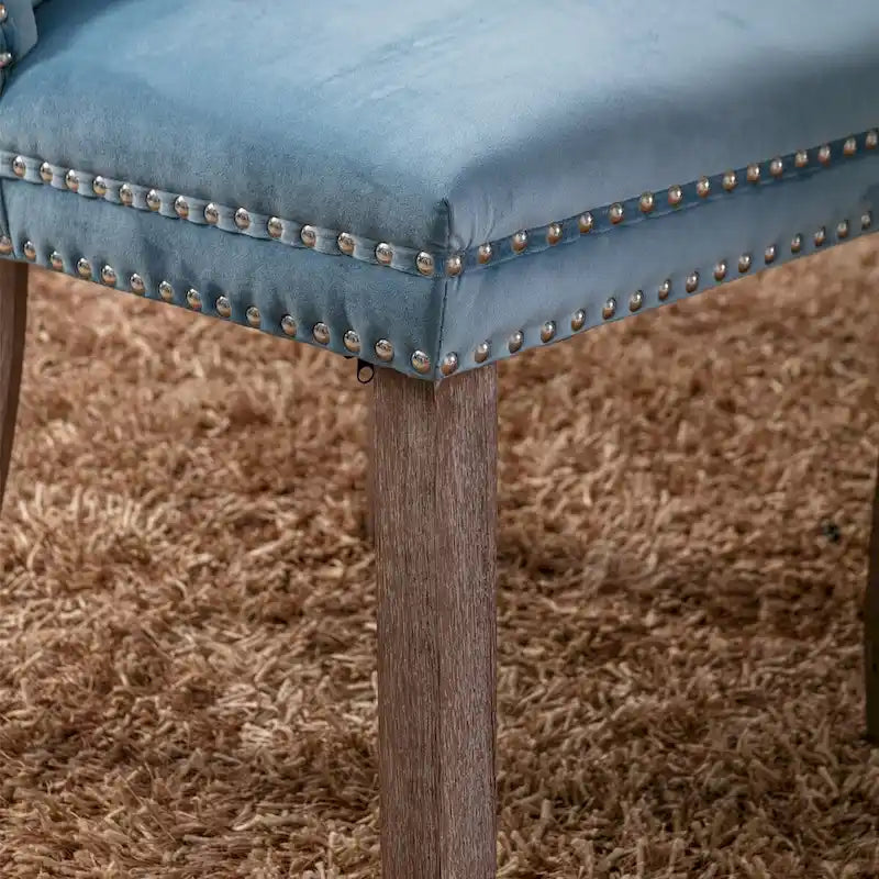 Lot de 2 chaises de salle à manger tapissées en lin ou velours avec bordure cloutée et pieds en bois