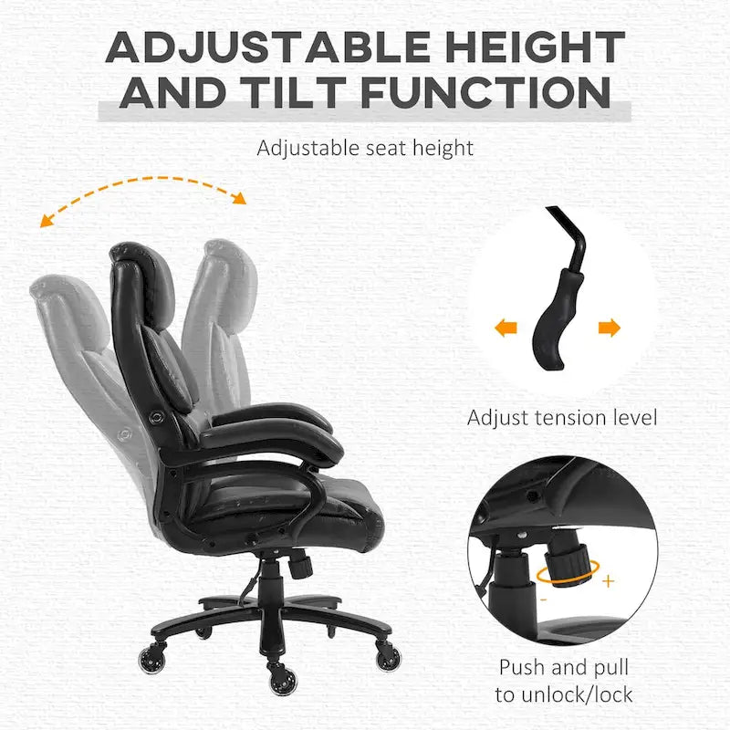 Chaise de bureau exécutive grande taille 400lbs, en cuir PU, avec hauteur réglable