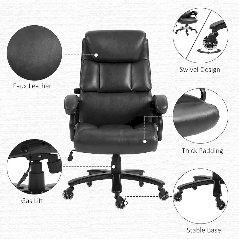 Chaise de bureau exécutive grande taille 400lbs, en cuir PU, avec hauteur réglable