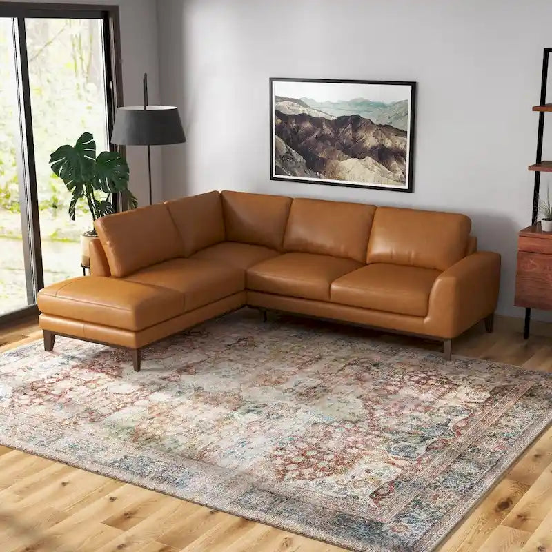 Canapé d'angle sectionnel en cuir supérieur  Mid-Century pour salon, couleur fauve