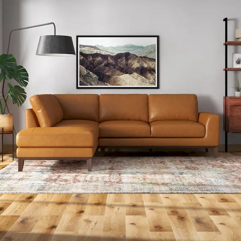 Canapé d'angle sectionnel en cuir supérieur  Mid-Century pour salon, couleur fauve