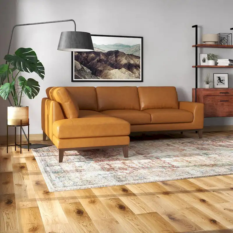 Canapé d'angle sectionnel en cuir supérieur  Mid-Century pour salon, couleur fauve