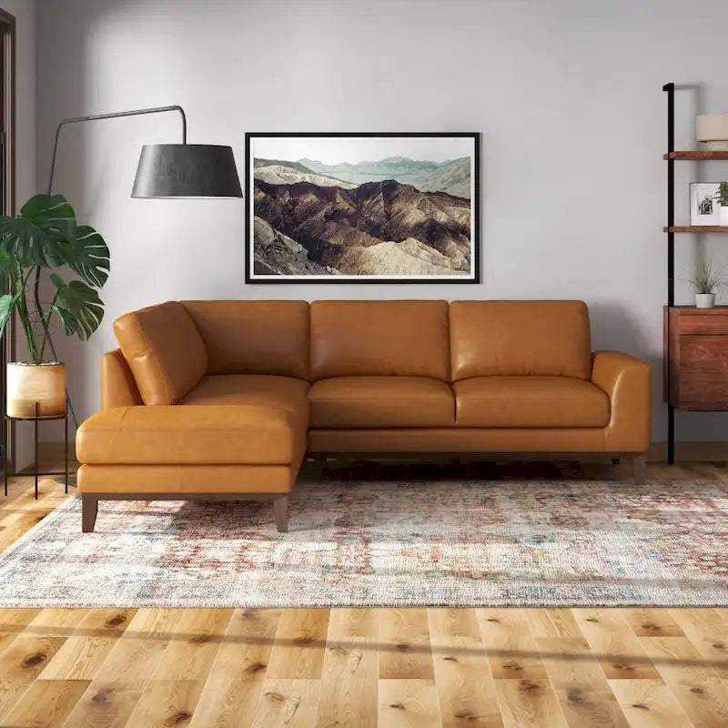 Canapé d'angle sectionnel en cuir supérieur  Mid-Century pour salon, couleur fauve