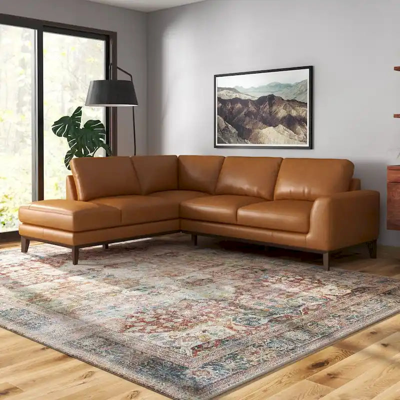 Canapé d'angle sectionnel en cuir supérieur  Mid-Century pour salon, couleur fauve