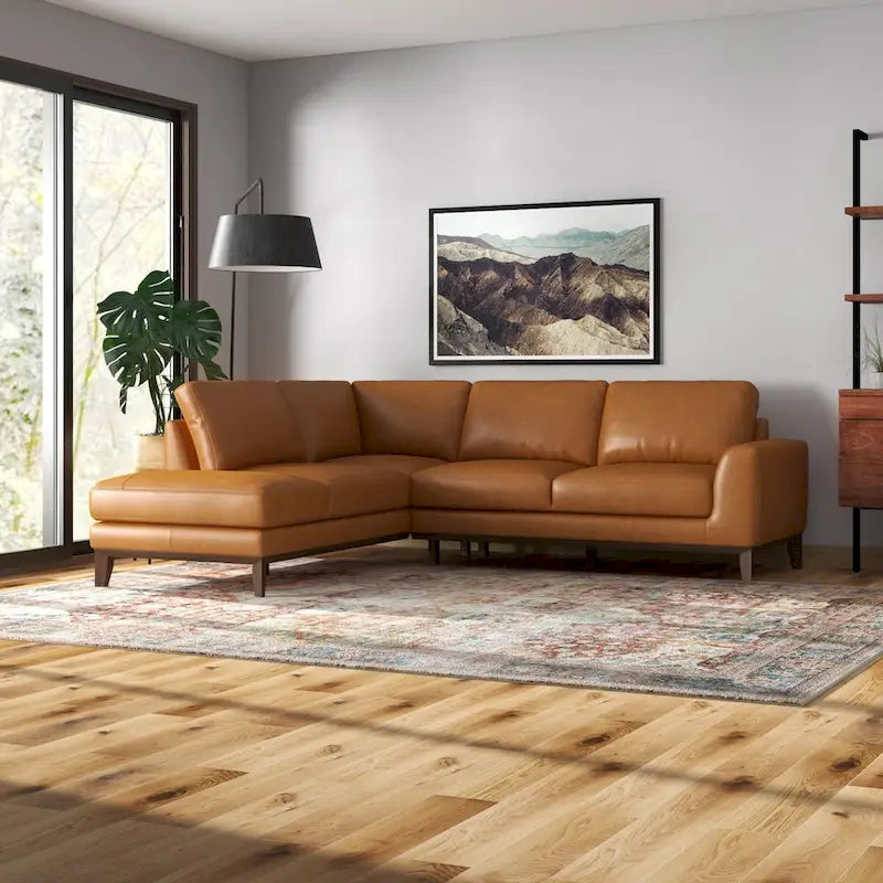 Canapé d'angle sectionnel en cuir supérieur  Mid-Century pour salon, couleur fauve