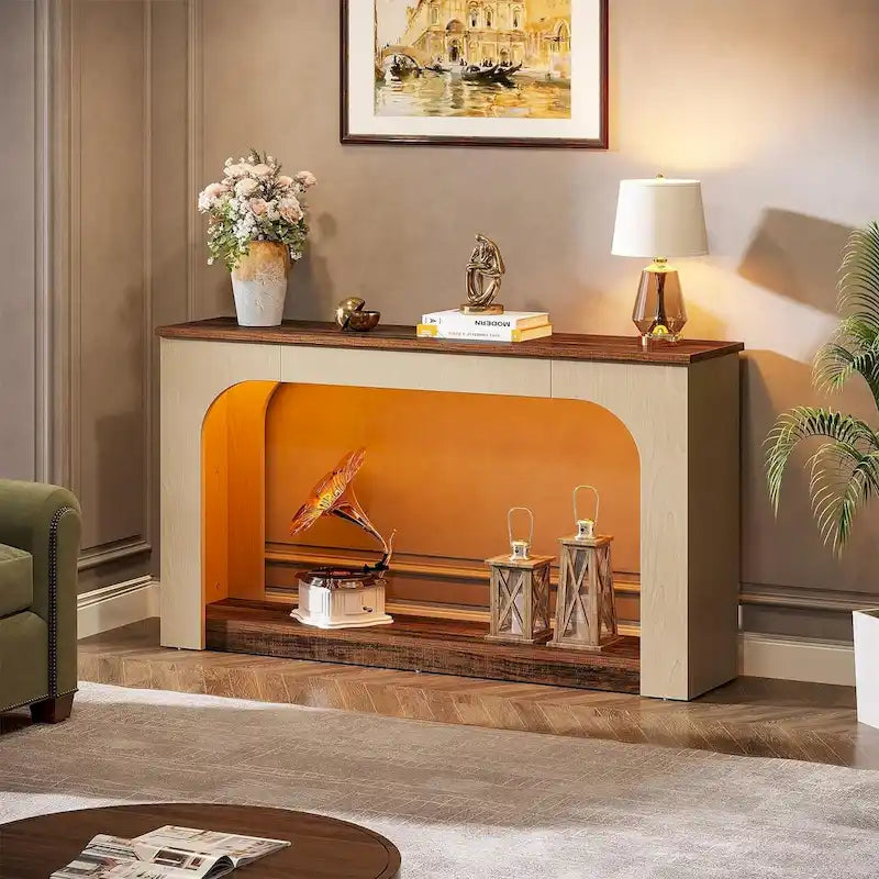 Table console/canapé de 55 pouces en bois avec lumières LED pour entrée