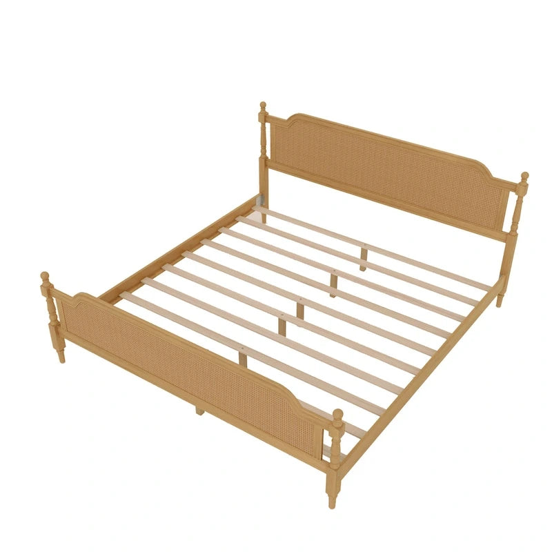 Cadre de lit plateforme en rotin de style traditionnel – aucun sommier tapissier requis