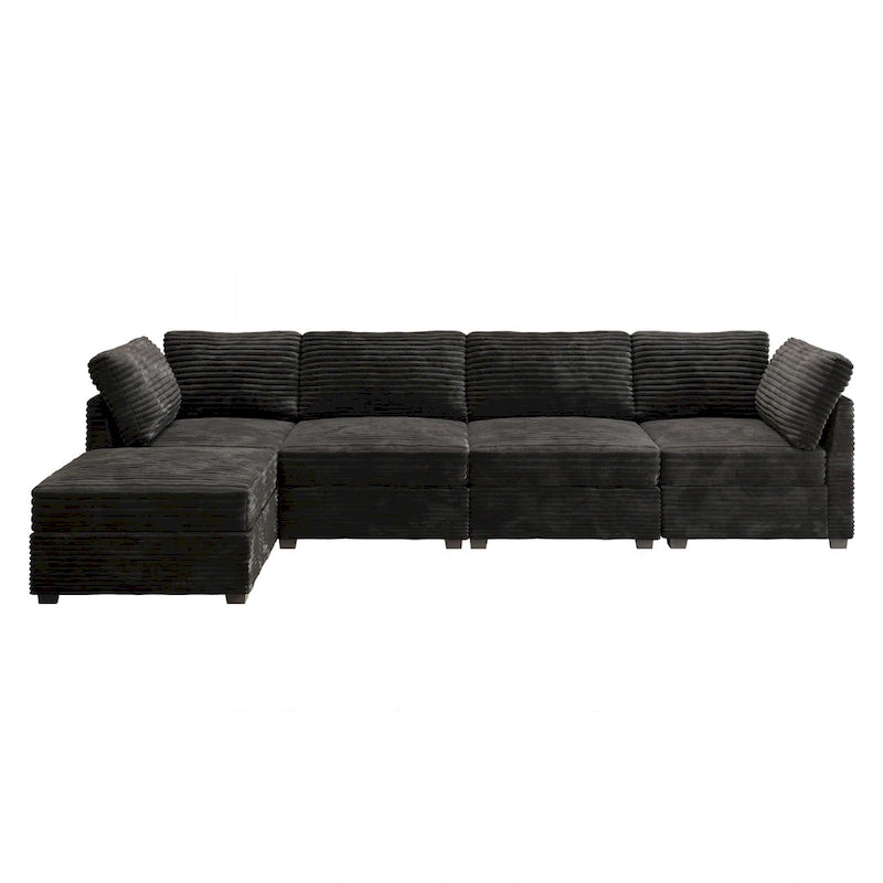 Long canapé d'intérieur en peluche avec assise profonde et pouf