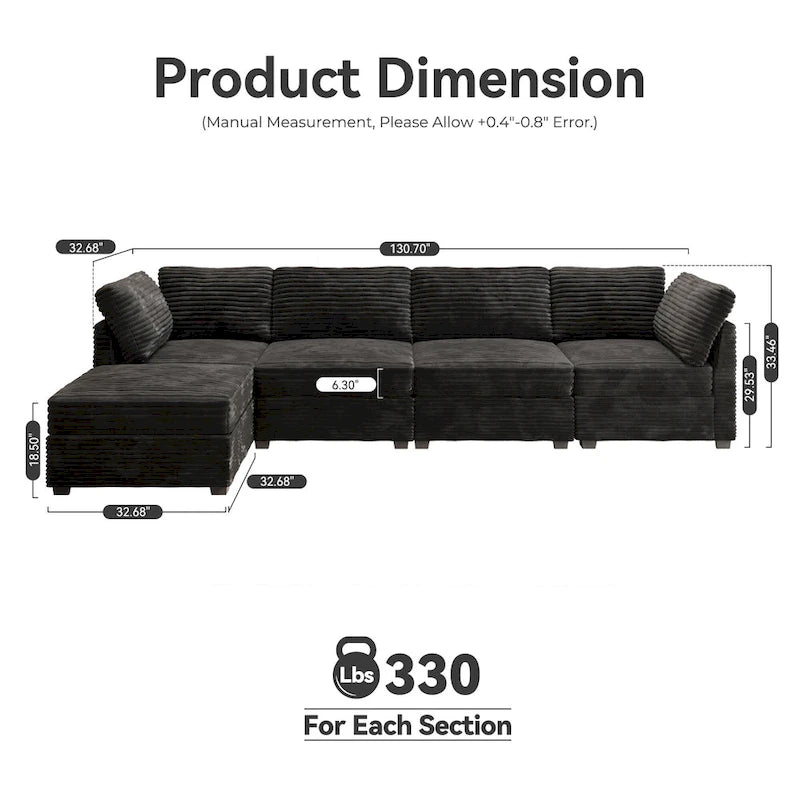 Long canapé d'intérieur en peluche avec assise profonde et pouf