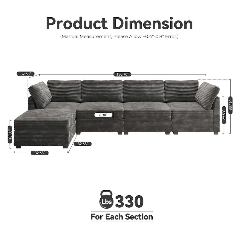 Long canapé d'intérieur en peluche avec assise profonde et pouf