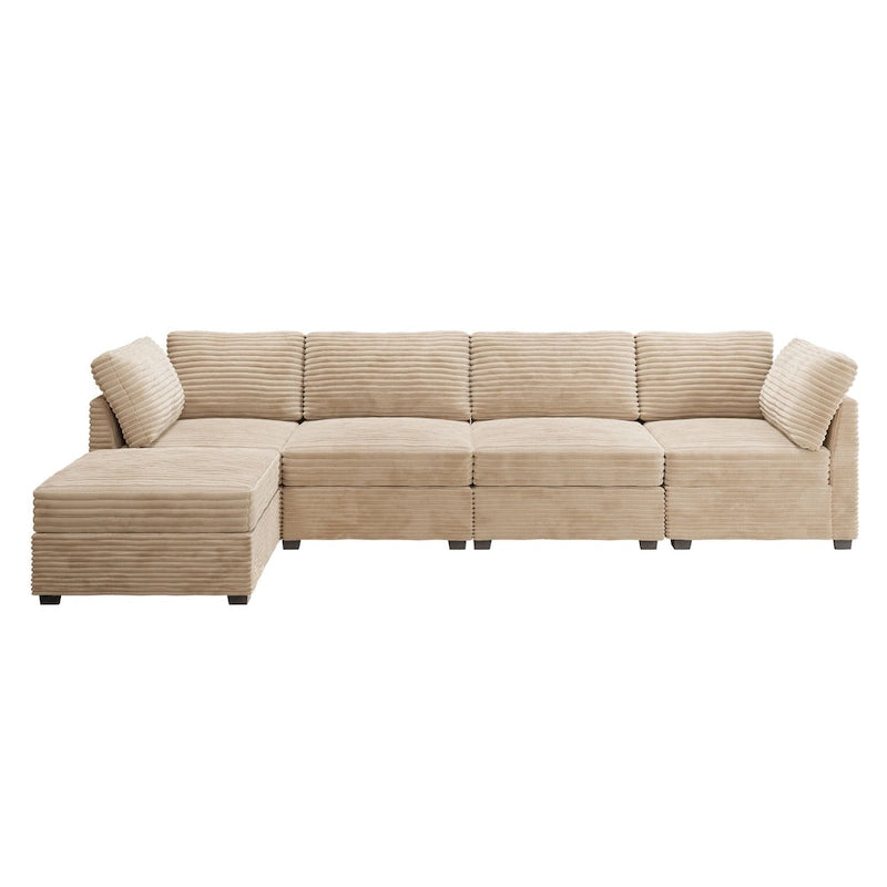 Long canapé d'intérieur en peluche avec assise profonde et pouf