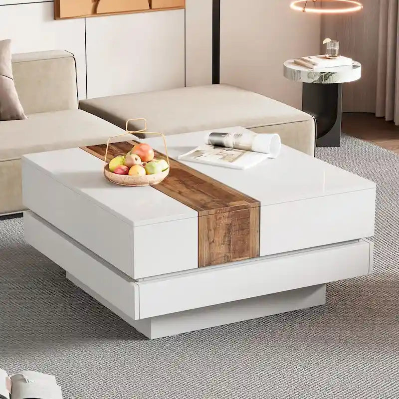 Table basse carrée de 31,4 po avec plateau coulissant et rangement dissimulé