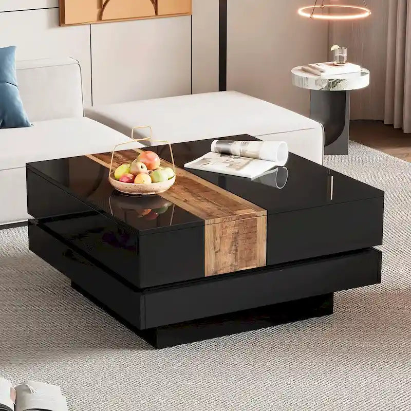 Table basse carrée de 31,4 po avec plateau coulissant et rangement dissimulé