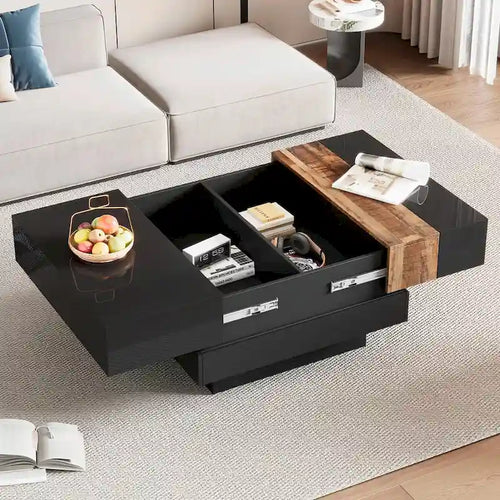 Table basse carrée de 31,4 po avec plateau coulissant et rangement dissimulé