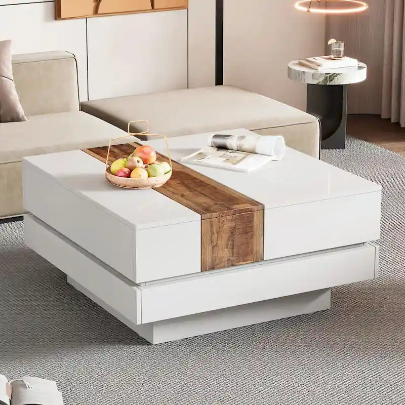 Table basse carrée de 31,4 po avec plateau coulissant et rangement dissimulé