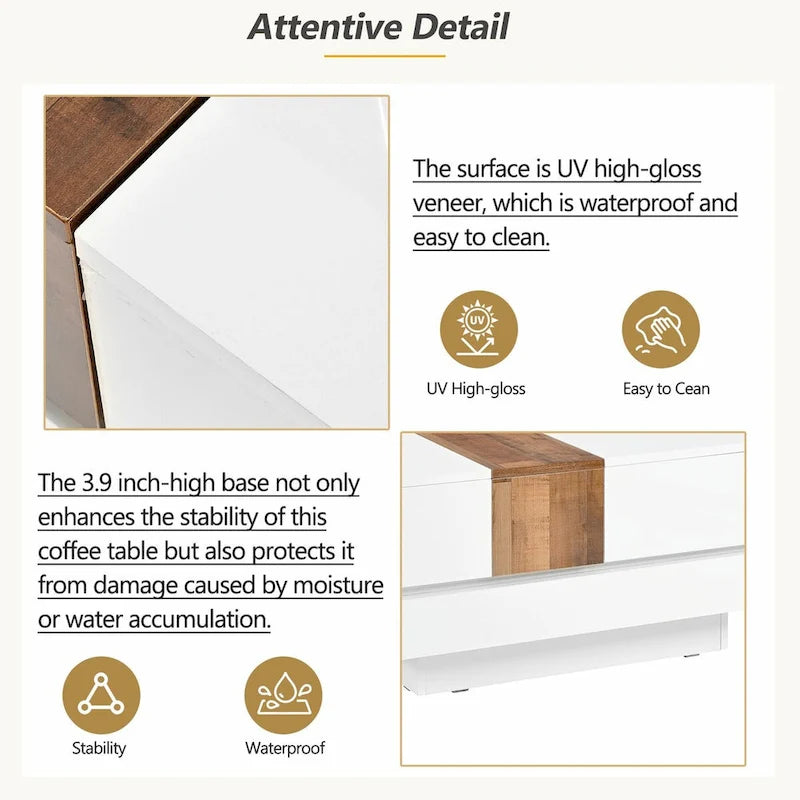 Table basse carrée de 31,4 po avec plateau coulissant et rangement dissimulé