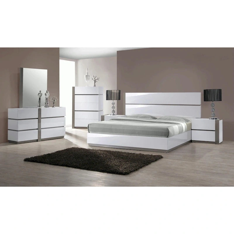 Lit moderne Blanc brillant/Gris