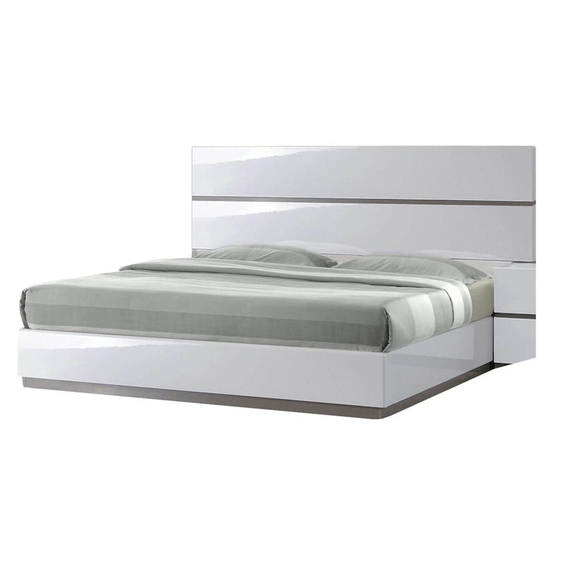Lit moderne Blanc brillant/Gris
