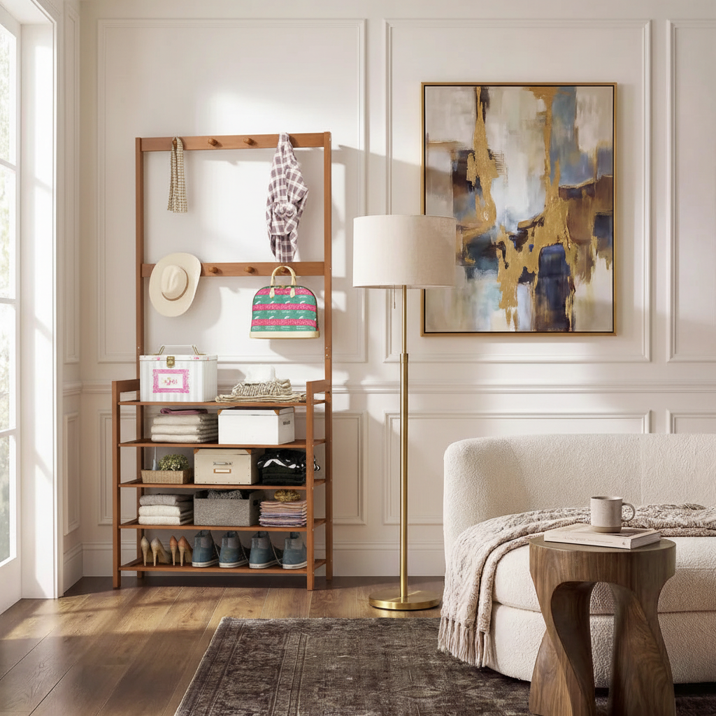 Entryway Bamboo Rack in Living Room Scene